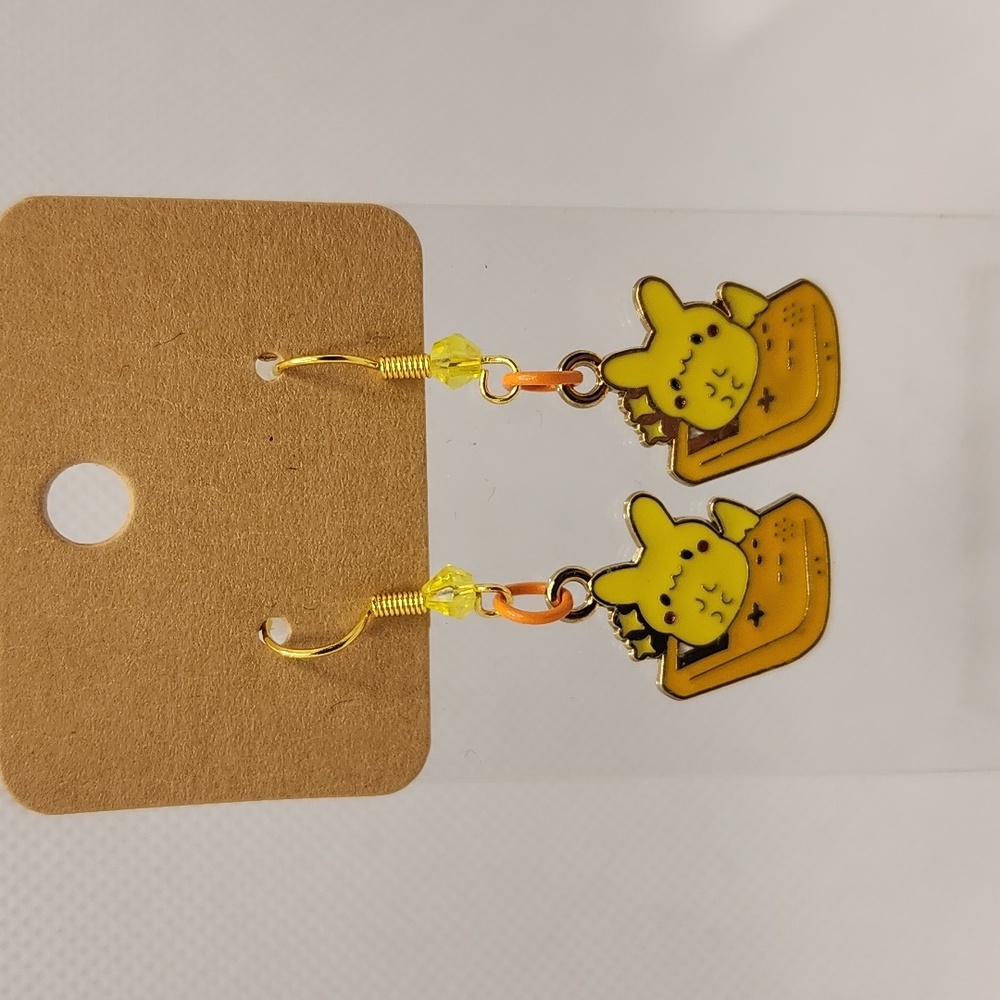 Yellow Bunny charm Cartoon Enamel Drop Earrings with Gold-Tone Accents NEW - Picture 3 of 4